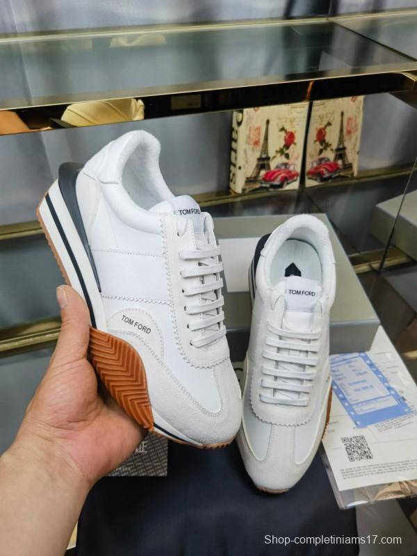 2025 Unisex TOM FORD White Leather Suede Sneakers LY00360(F)/LY00370(M)