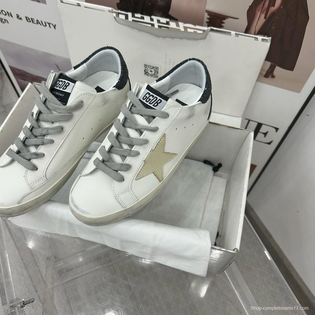 2025 Women GGDB White Gold Black Leather Sneakers