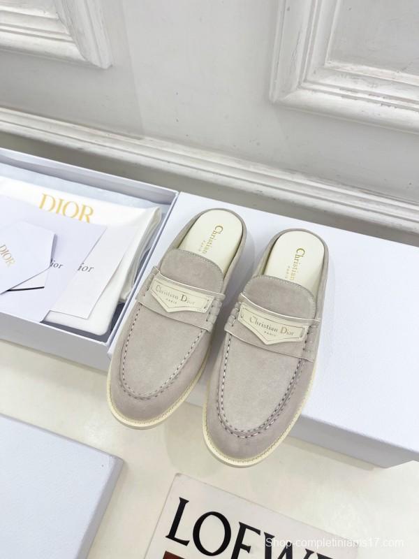 2025 Women Dior Beige Suede Mule Loafers Vintage Style Handmade LY00360(F)