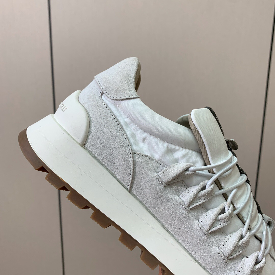 2025 Men Brunello Cucinelli White Leather Casual Sneakers
