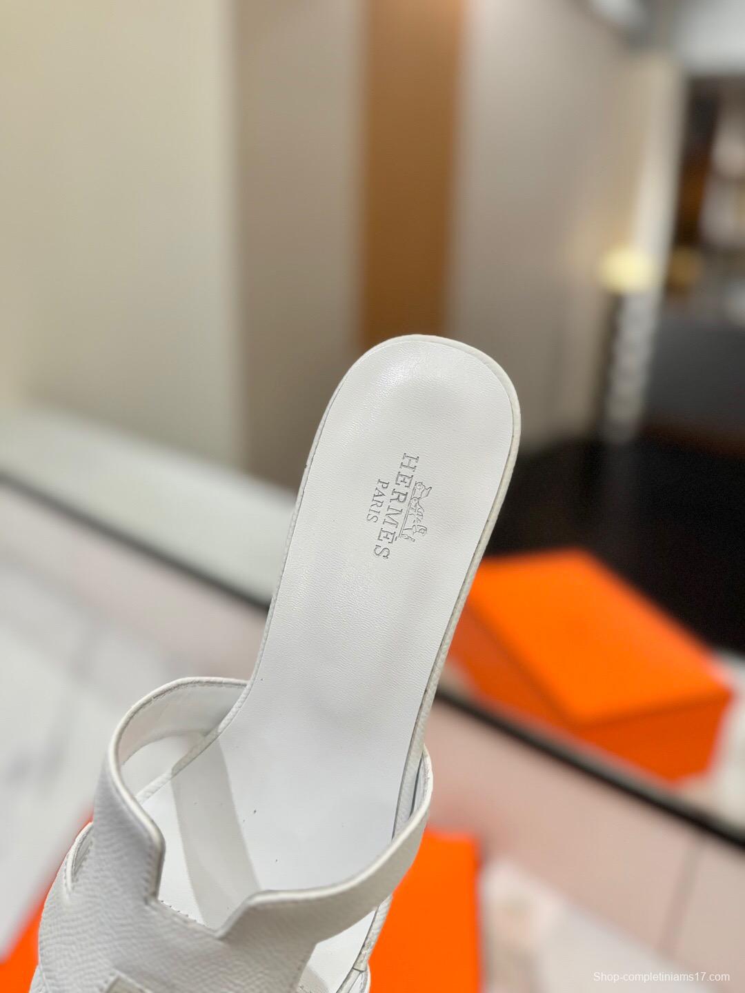 2025 Women Hermès White Leather Sandals