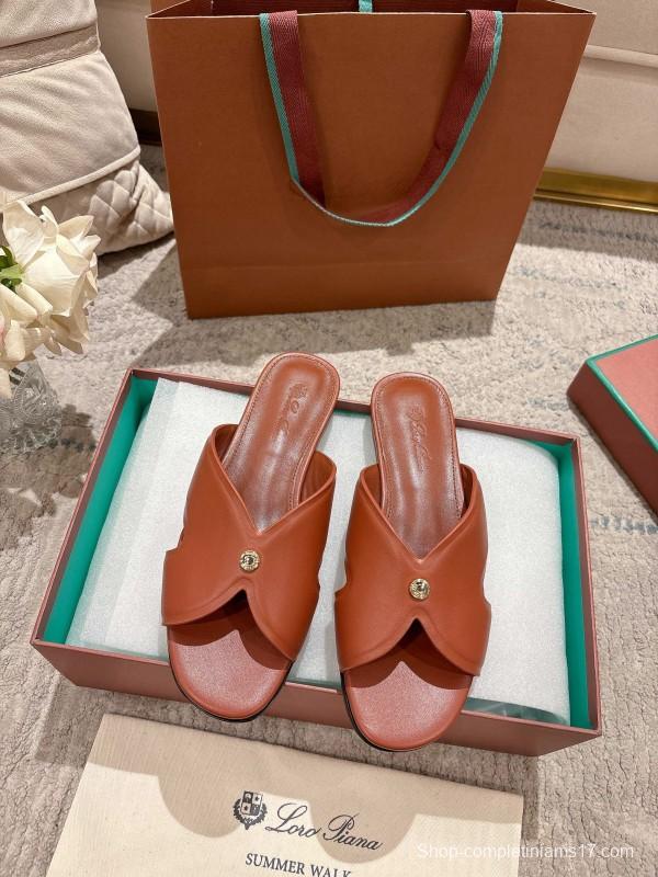 2025 Slippers LP Brown Leather Slippers LY00270