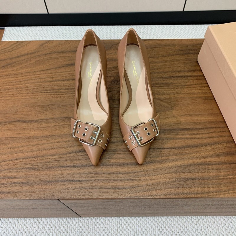 2025 Women Gianvito Rossi Pink Leather Buckle Pumps KFY00300