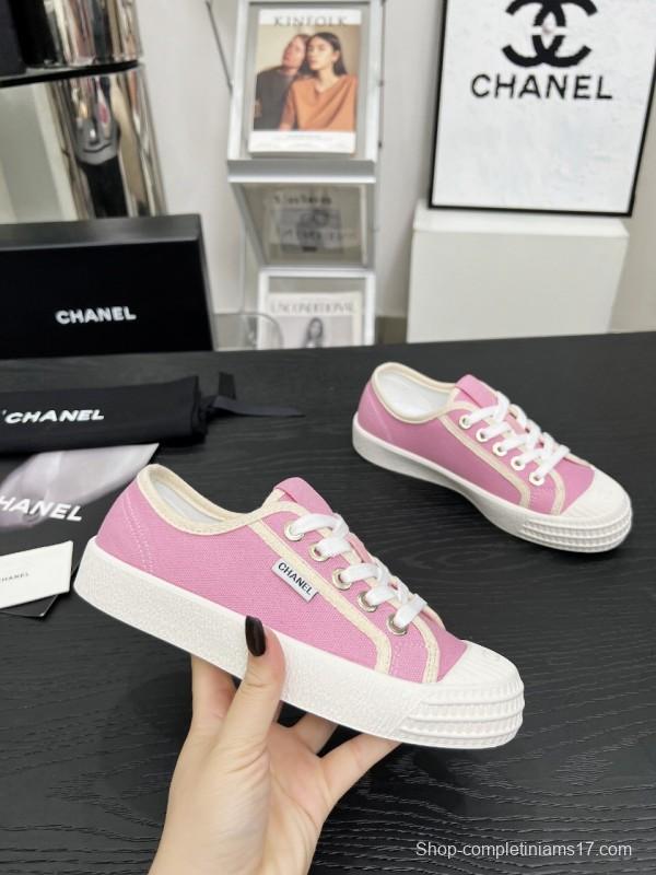 2025 Women Chanel Pink Canvas Sneakers