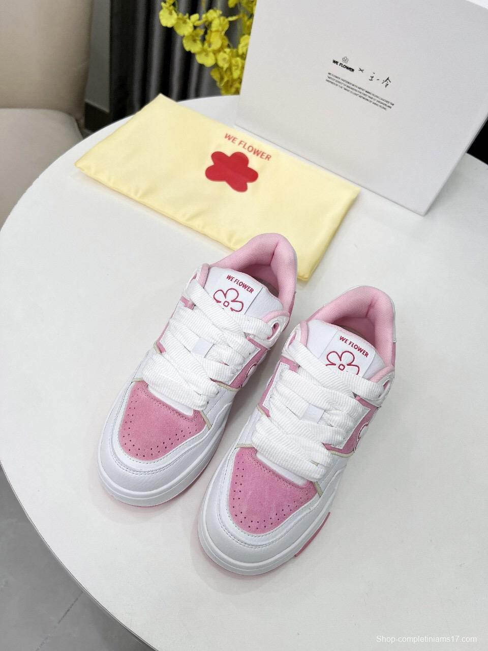 2025 Unisex WEFLOWER White Pink Suede Leather Sneakers LY00280