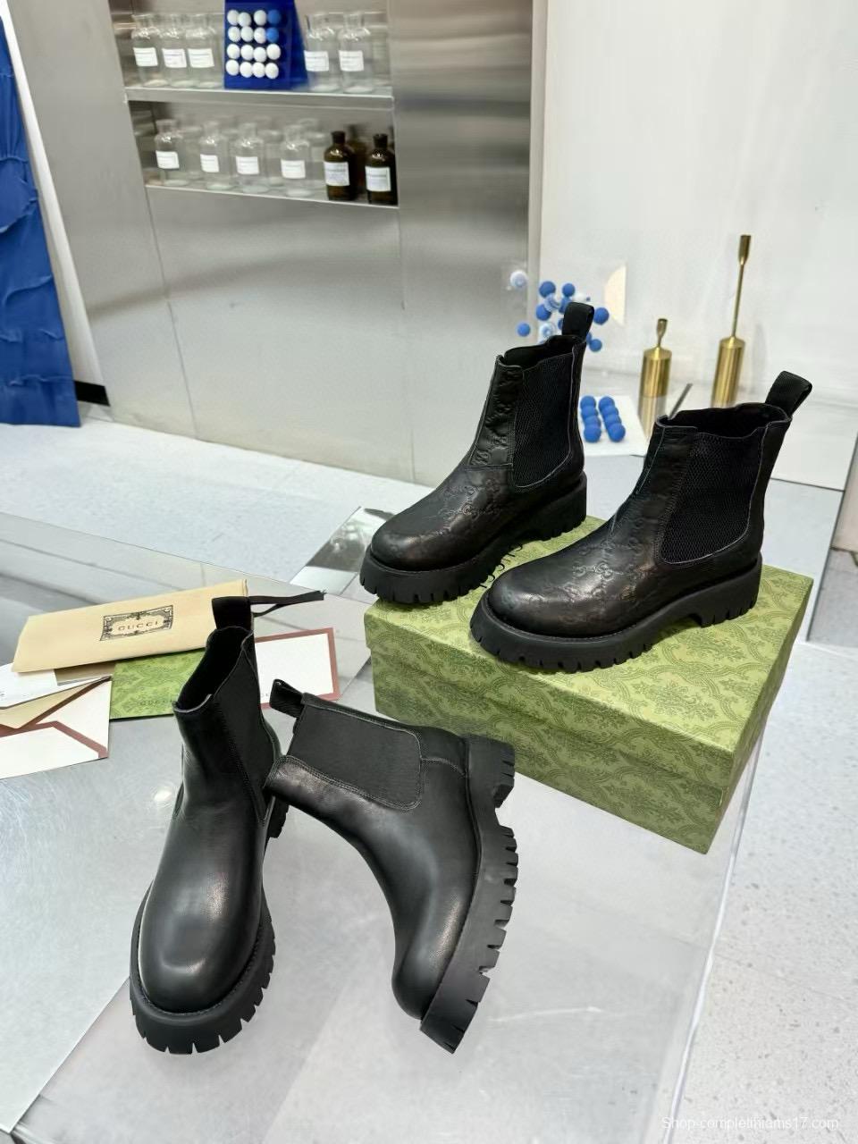 2024 Women Gucci Black Leather Ankle Boots MJ00340