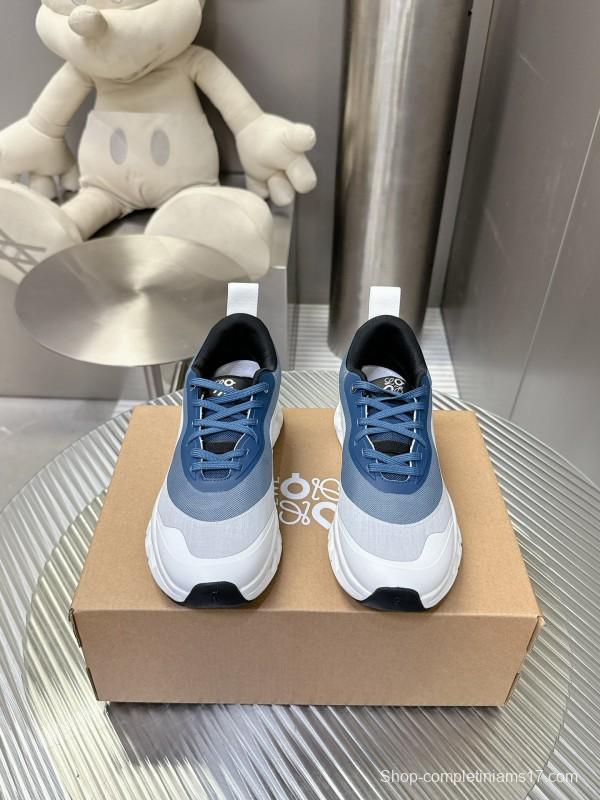 2025 Unisex Loewe Blue Grey White Leather Mesh Sneakers