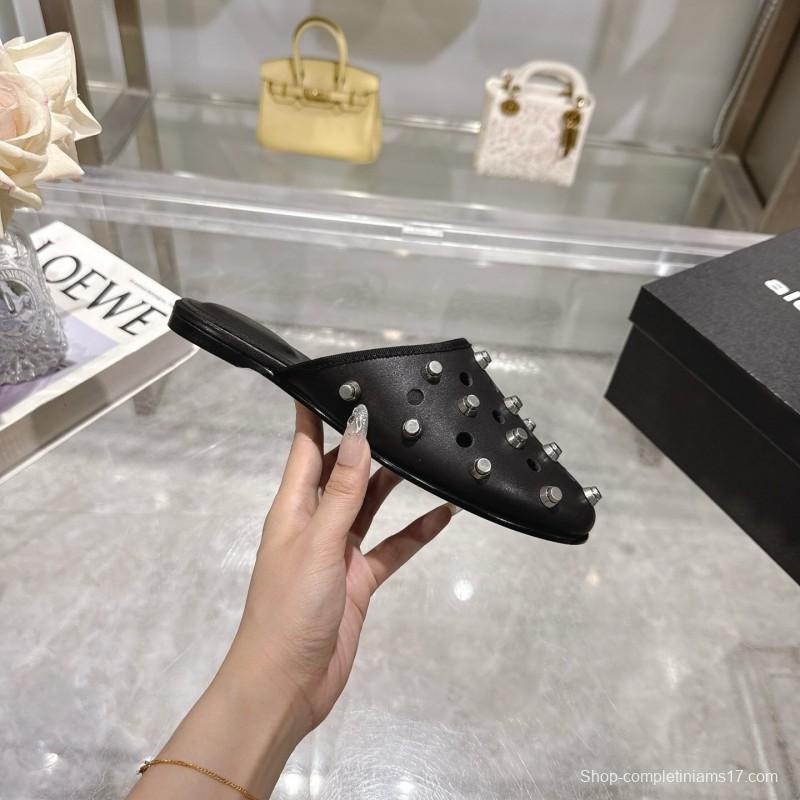 2025 Slippers Alexander Wang Black Leather Studded LY00310