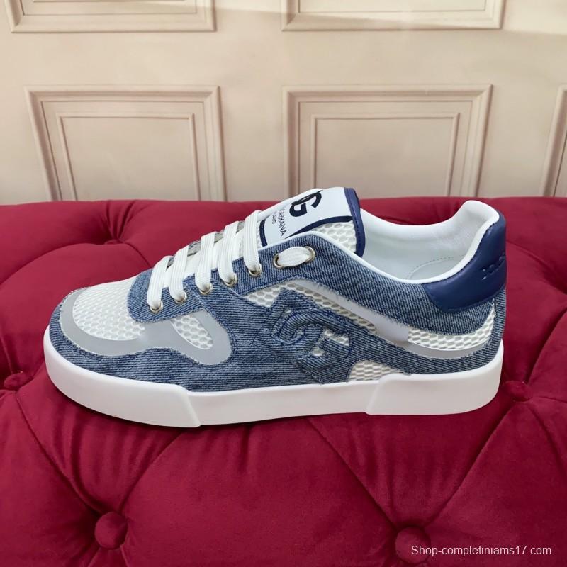 2025 Unisex Dolce & Gabbana Blue White Mesh Denim Sneakers