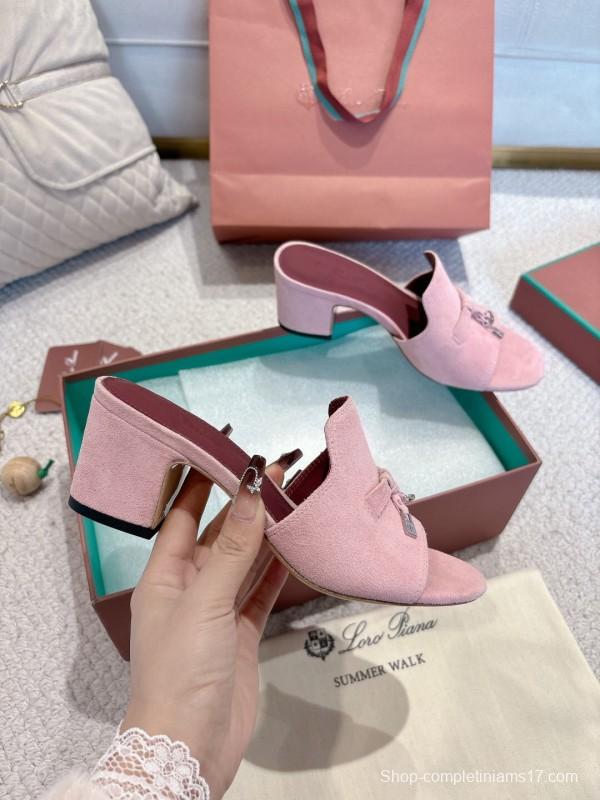 2025 Women LP Pink Suede Heeled Mules