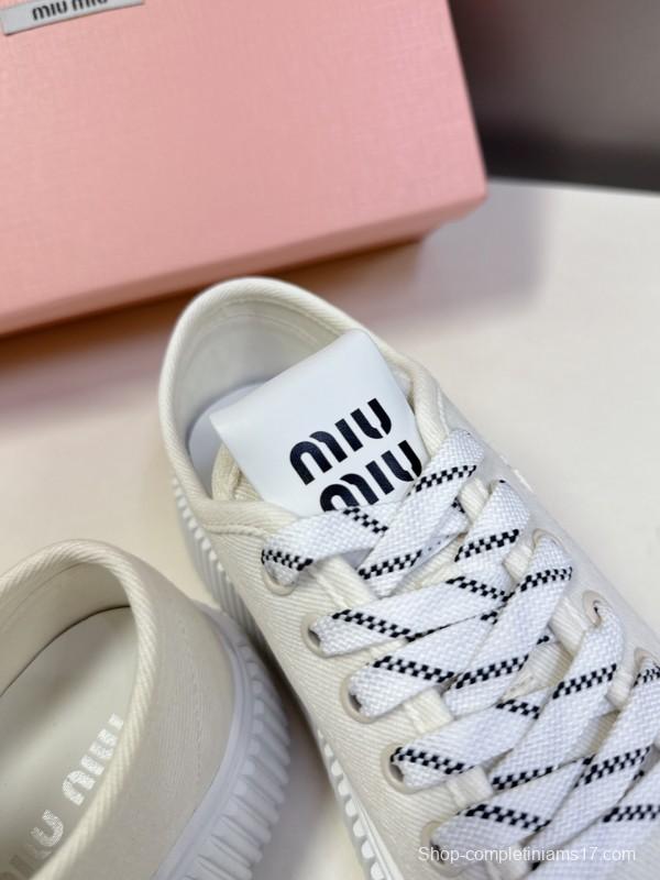 2025 Women Miu Miu White Canvas Sneakers