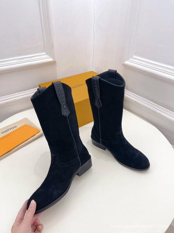 2024 Women Louis Vuitton Black Suede Boots MJ00440