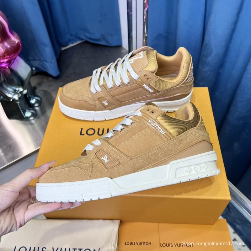 2025 Unisex Louis Vuitton Beige Suede Leather LV Trainer