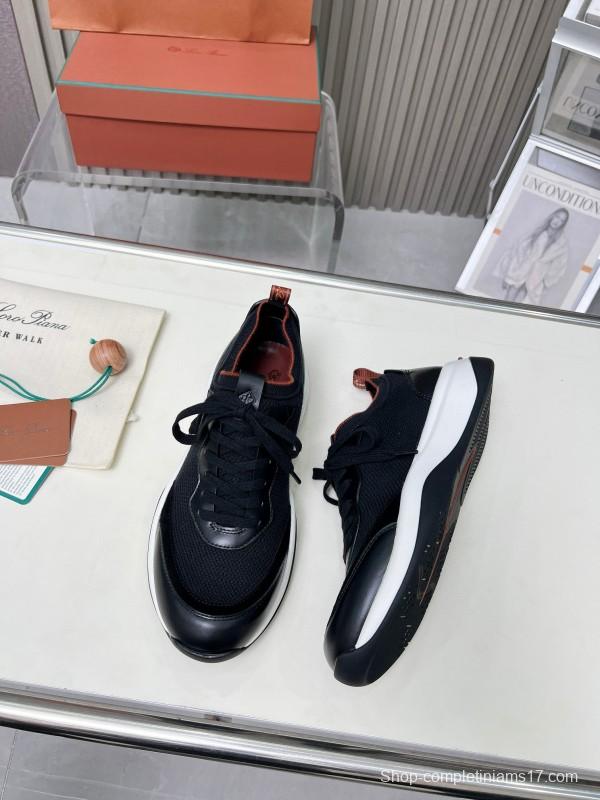 2024 Men Le Parmentier Black Leather Mesh Casual Sneakers