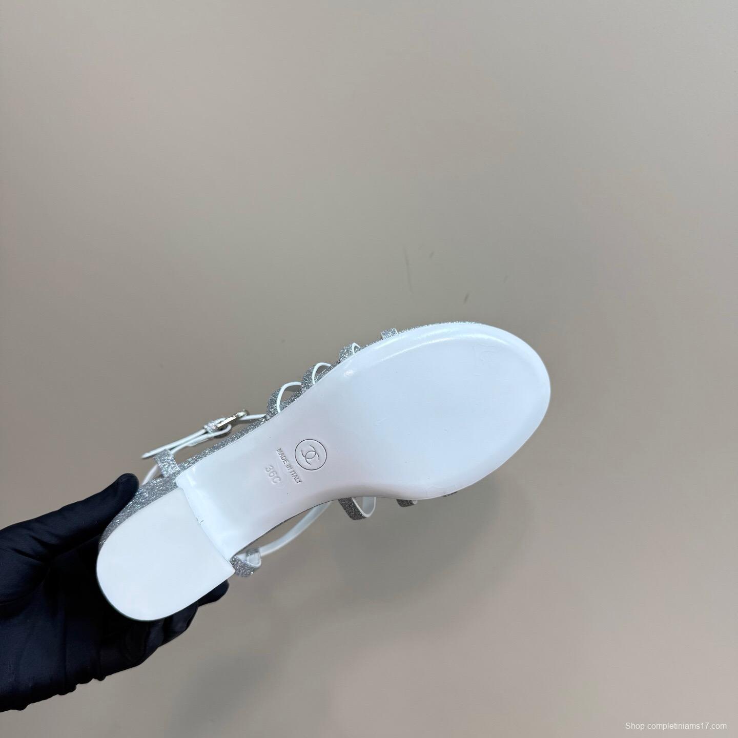 2025 Women Chanel Silver Leather Sandals