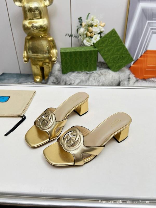 2025 Gucci Gold Leather Slippers