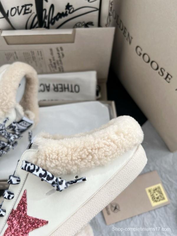 2024 Unisex GGDB White Pink Glitter Suede Leather Fur Slippers MJ00280