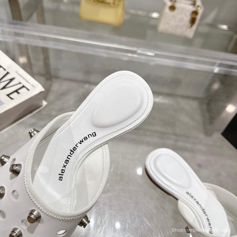 2025 Slippers Alexander Wang White Leather Studded LY00310