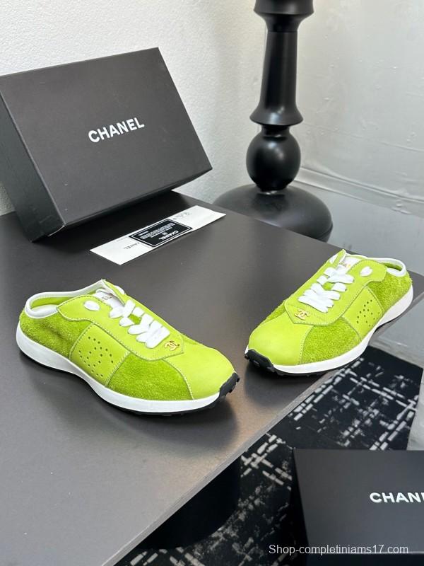 2025 Women CHANEL Green Suede Casual Sneakers Handmade For LY00360(F)