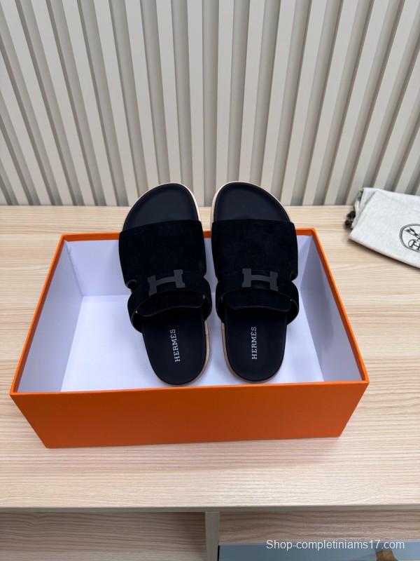2025 Slippers Hermès Black Suede Sandals