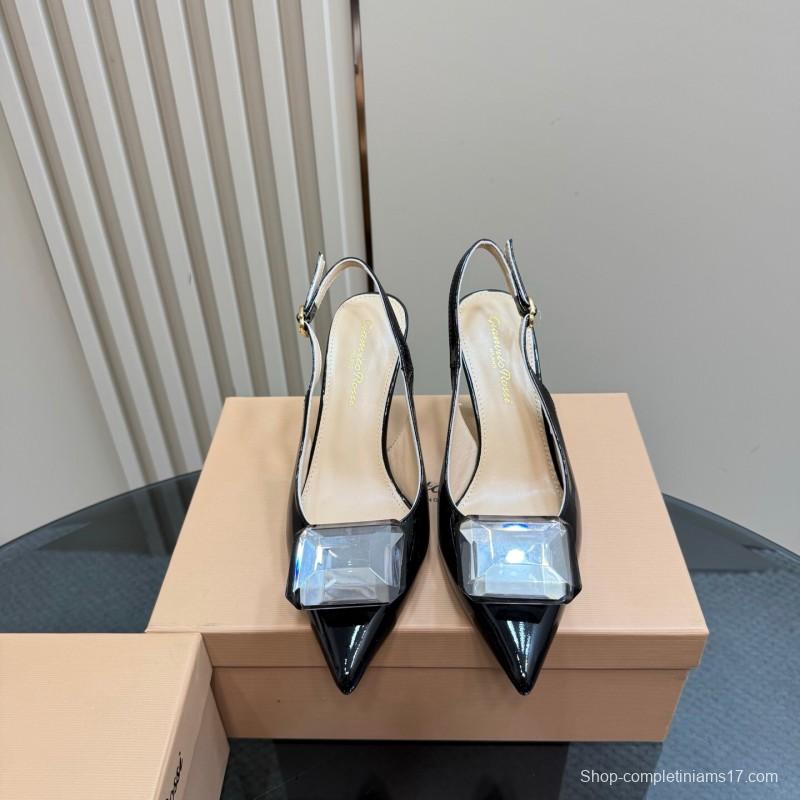 2025 Women Gianvito Rossi Black Patent Leather Slingback Heels KFY00300