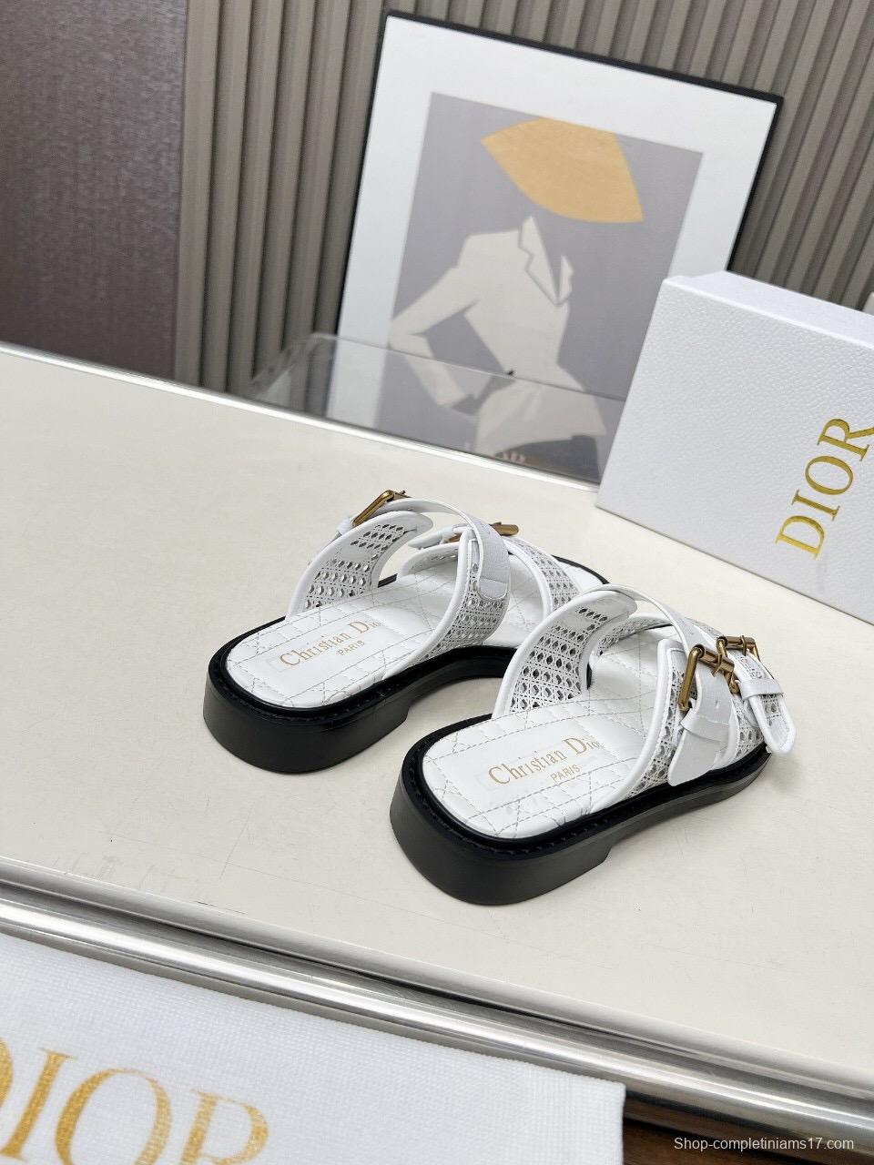 2025 Women Dior White Leather Slippers LY00220
