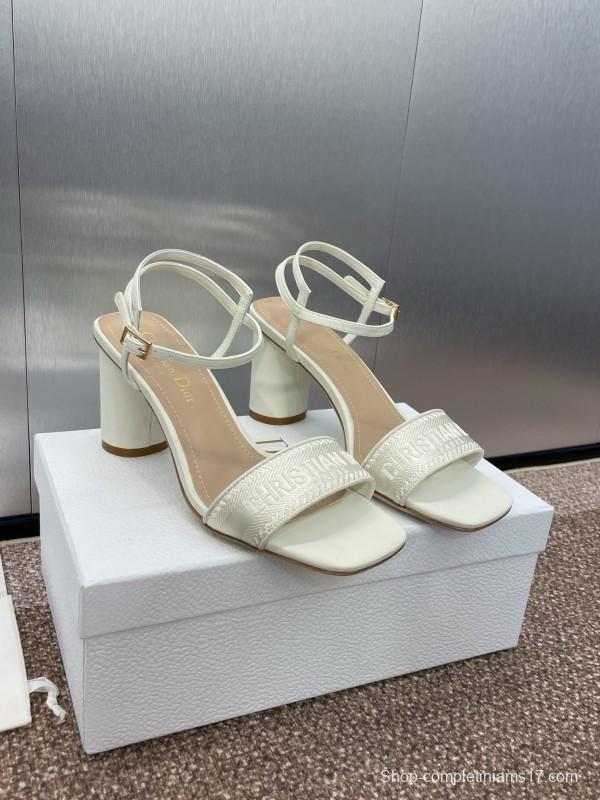 2025 Women Dior White Leather Sandals Embroidery KFY00280