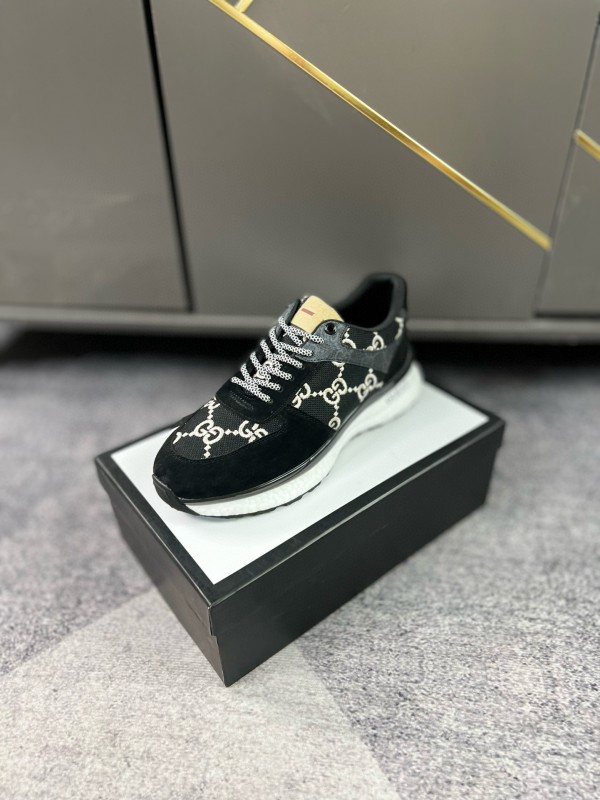 2024 Men Gucci black white fabric suede sneakers MJ00260