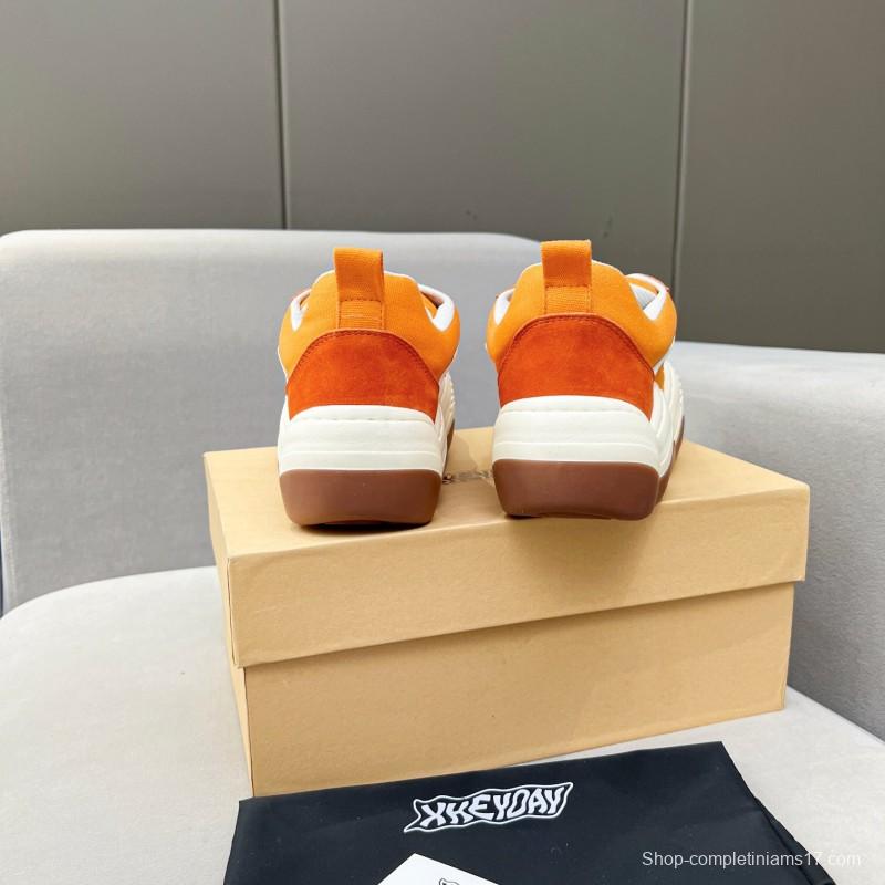 2025 Women HEYDAY Orange White Suede Canvas Wave Sneakers KFY00260