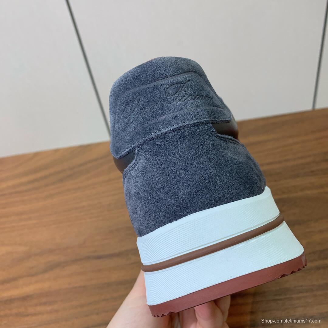 2025 Unisex Le Parmentier Grey Blue Suede Leather Sneakers LY