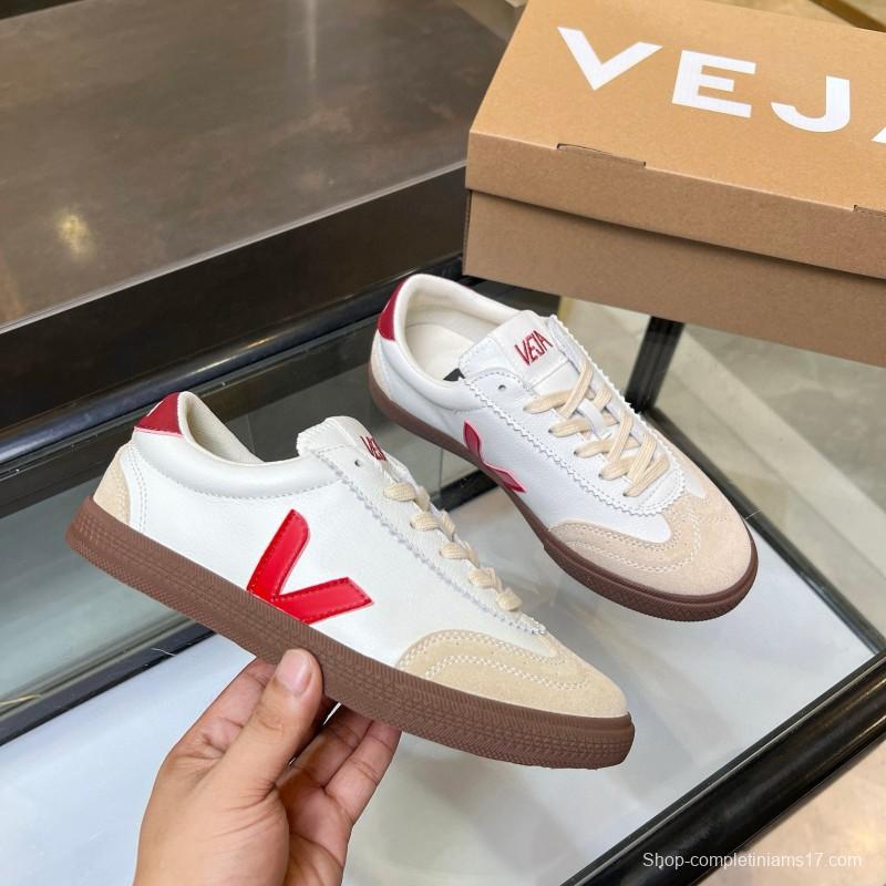 2025 Women VEJA White Red Suede Leather Low Top Sneakers