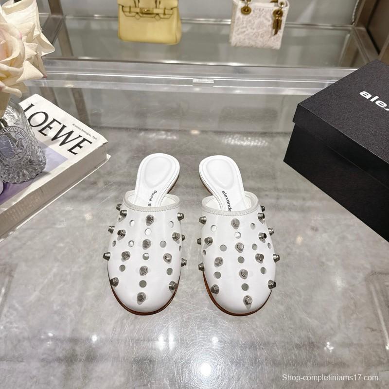 2025 Slippers Alexander Wang White Leather Studded LY00310