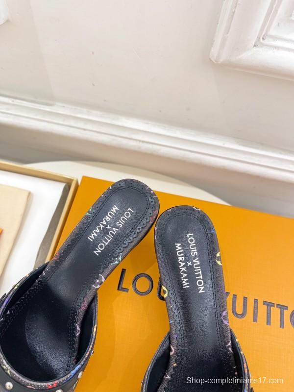 2025 Women Louis Vuitton Black Rainbow Leather Slippers KFY00290