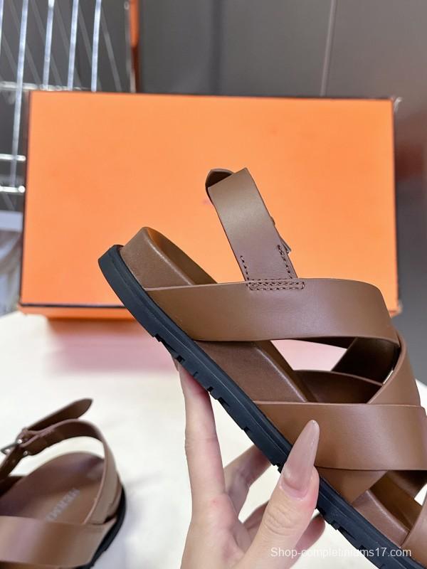 2025 Women Hermès Brown Leather Sandals