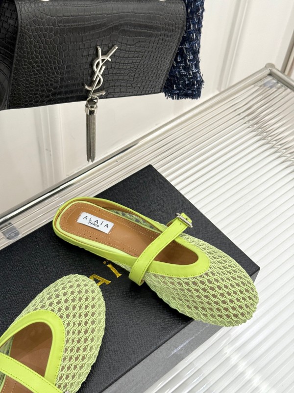 2025 Slippers Unisex AlAIA Light Green Mesh Leather Flat Customize
