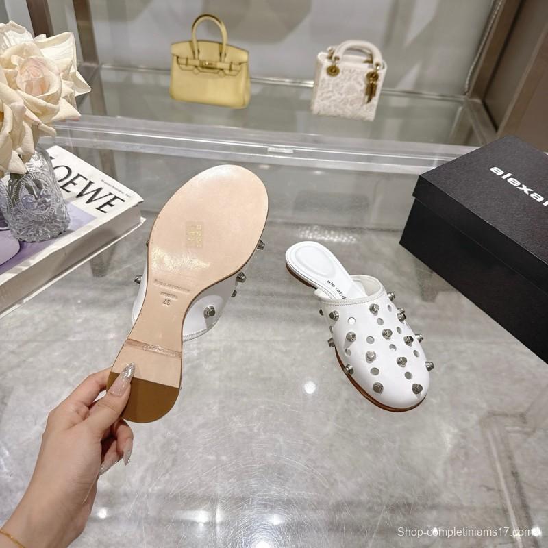 2025 Slippers Alexander Wang White Leather Studded LY00310