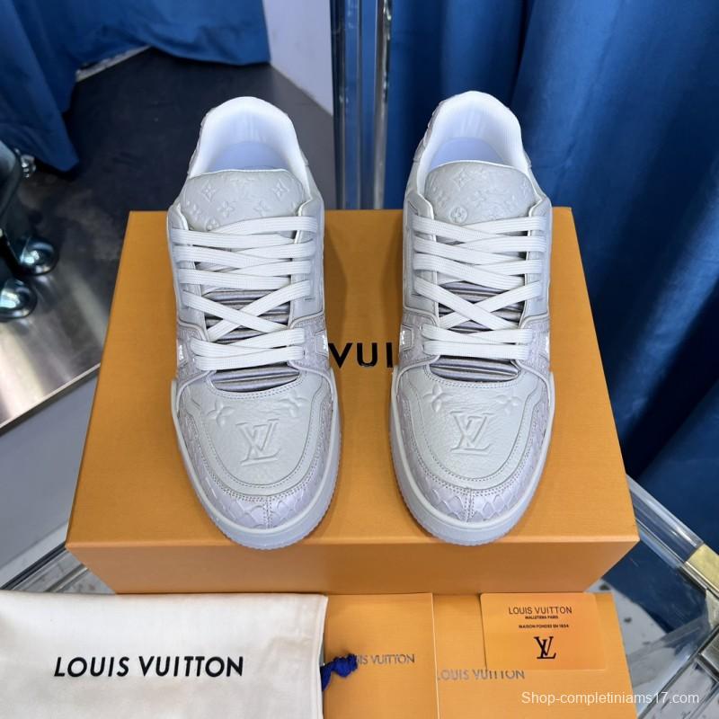 2025 Unisex Louis Vuitton White Leather LV Trainer