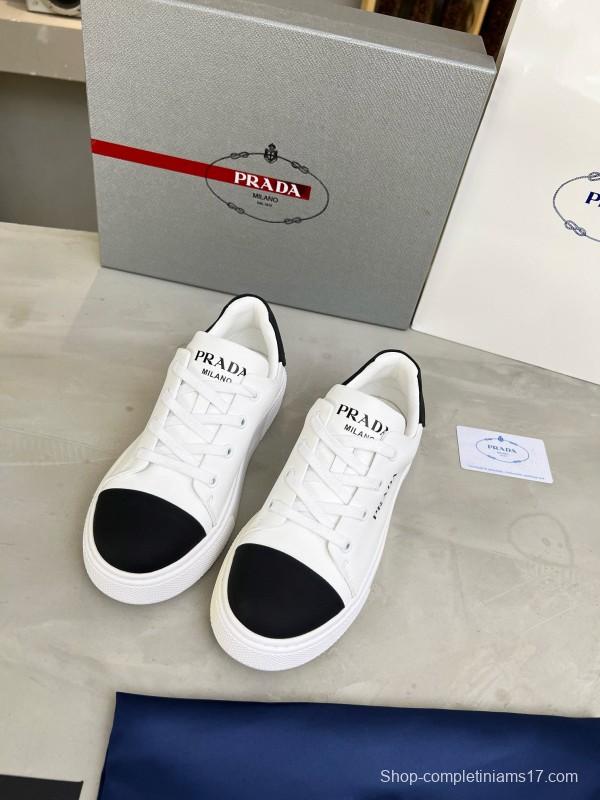 2024 Unisex Prada White Black Leather Sneakers MJ00310