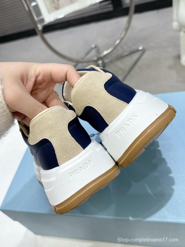 2025 Unisex Prada Blue Beige Suede Leather Sneakers KFY00310