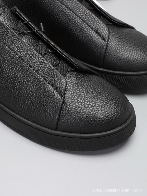 2024 Men Ermenegildo Zegna Black Leather Sneakers MJ00240