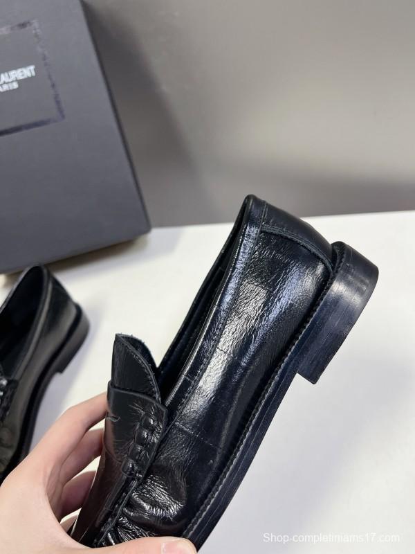 2025 Women Yves Saint Laurent Black Leather Loafers