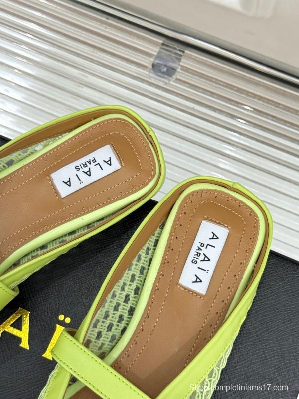 2025 Slippers Unisex AlAIA Light Green Mesh Leather Flat Customize