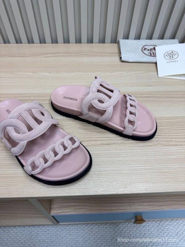 2025 Slippers Hermès Pink Suede Slippers