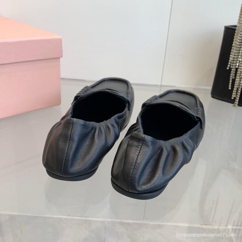 2025 Women Miu Miu Black Leather Loafers