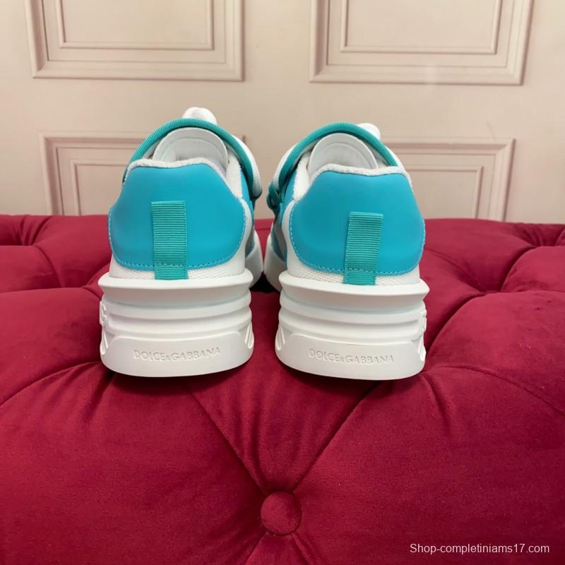 2025 Unisex Dolce & Gabbana White Blue Leather Textile Sneakers