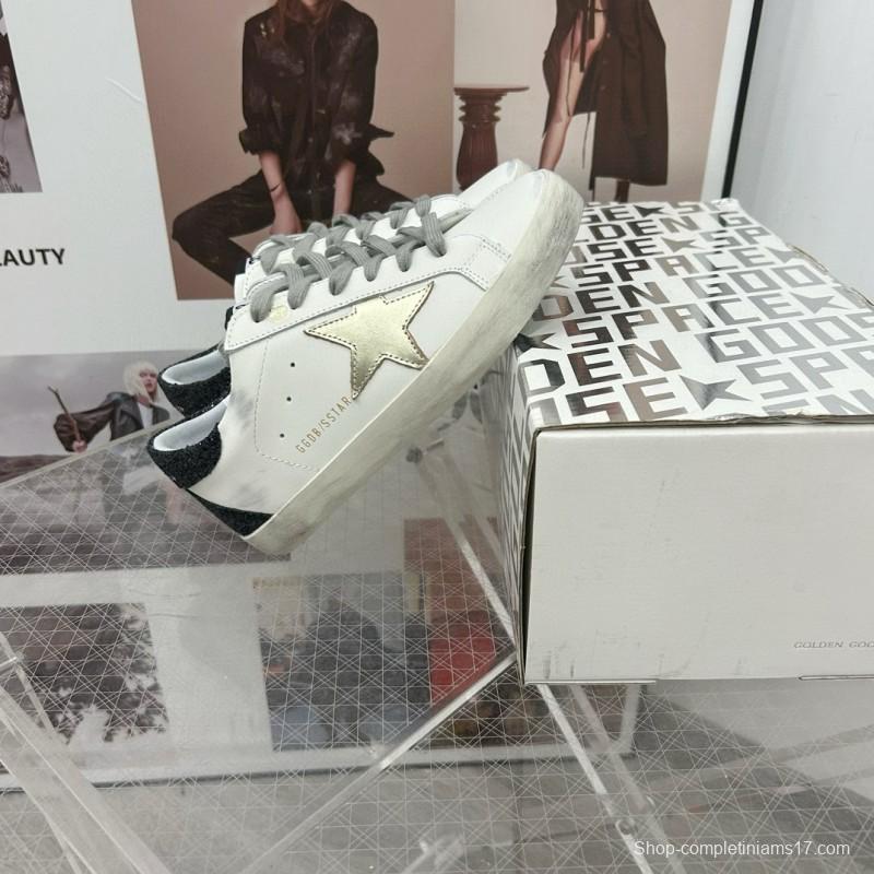 2025 Women GGDB White Gold Black Leather Sneakers
