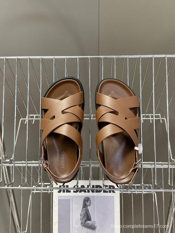 2025 Women Hermès Brown Leather Sandals
