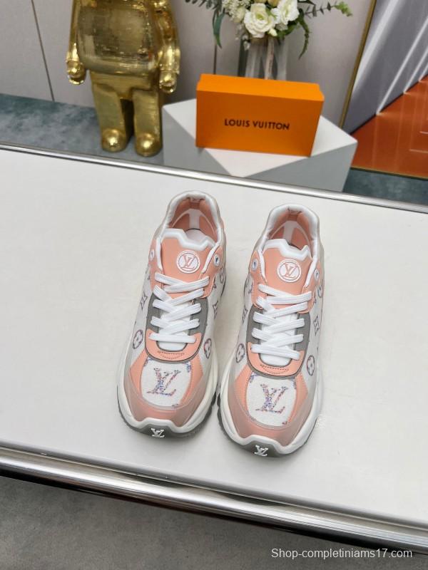 2025 Unisex Louis Vuitton Pink White Leather Tech Fabric Sneakers Monogram LY00340