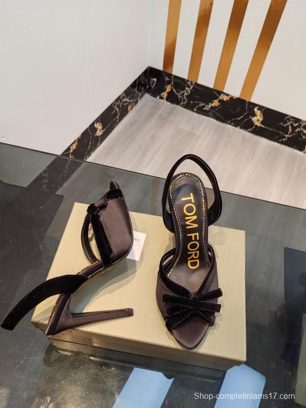 2025 Women TOM FORD Black Velvet High Heel Slingback Bow KFY00300