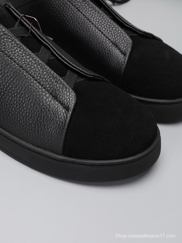 2024 Men Ermenegildo Zegna Black Leather Suede Sneakers MJ00240
